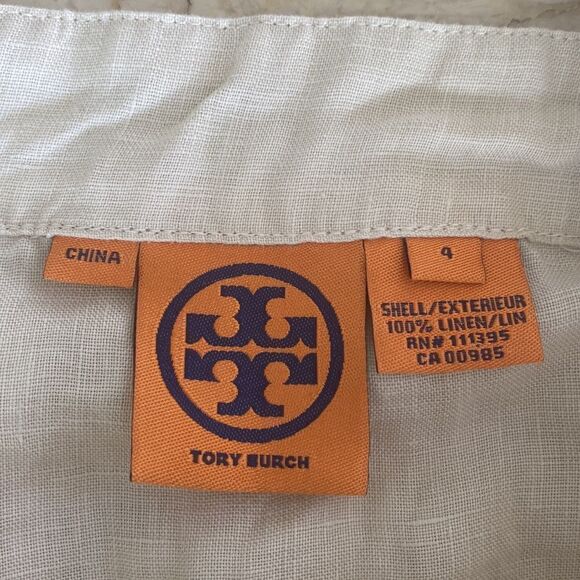 Tory Burch Square Neck Peasant Linen Blouse - Picture 10 of 13